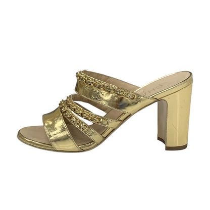 Chanel Sandals Shoes Leather Gold Coco Mark Chain