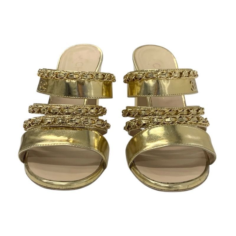 Chanel Sandals Shoes Leather Gold Coco Mark Chain