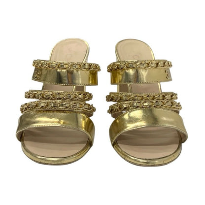 Chanel Sandals Shoes Leather Gold Coco Mark Chain