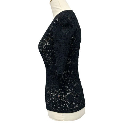 Louis Vuitton Top Rayon Black Lace Half Sleeve