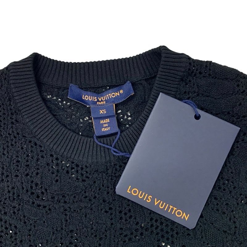 Louis Vuitton Top Rayon Black Lace Half Sleeve