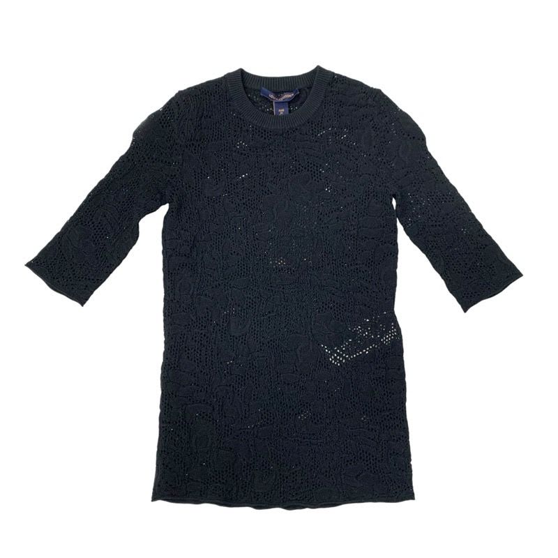 Louis Vuitton Top Rayon Black Lace Half Sleeve