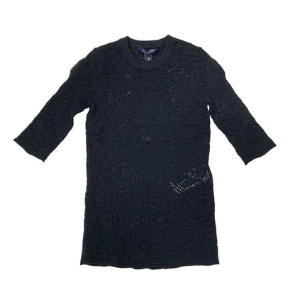 Louis Vuitton Top Rayon Black Lace Half Sleeve