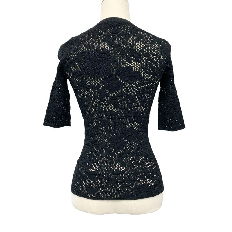 Louis Vuitton Top Rayon Black Lace Half Sleeve