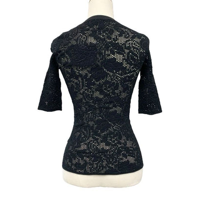 Louis Vuitton Top Rayon Black Lace Half Sleeve