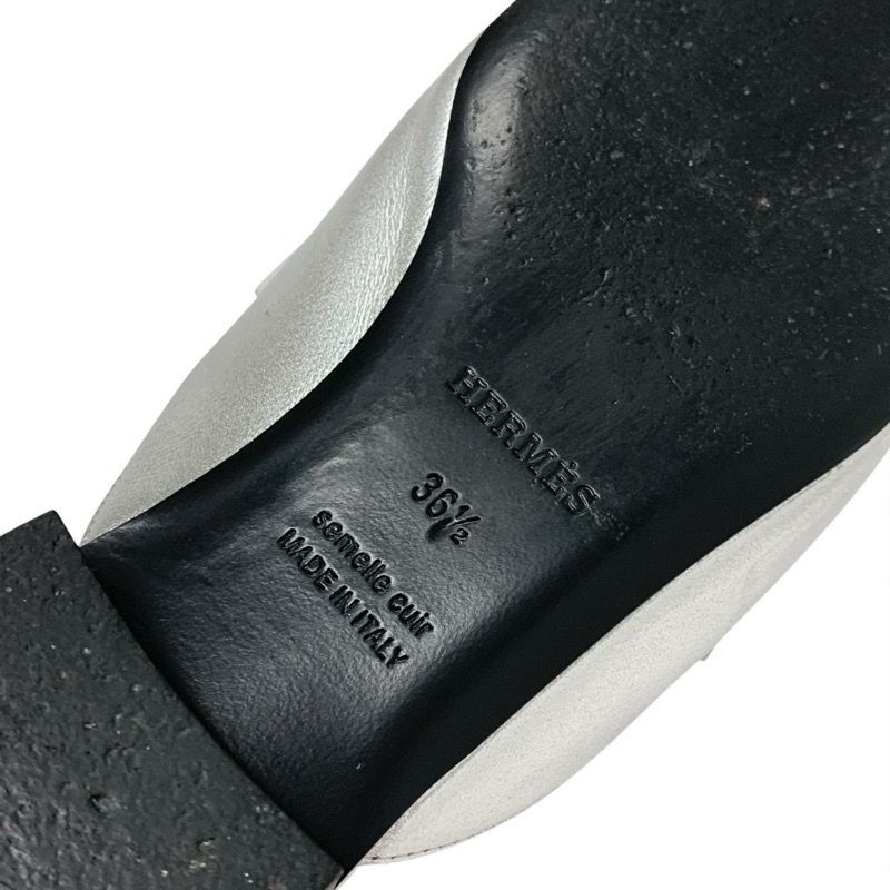 Hermes Trocadero Flat Shoes Leather Silver Mules Hhardware