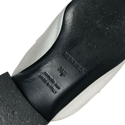 Hermes Trocadero Flat Shoes Leather Silver Mules Hhardware