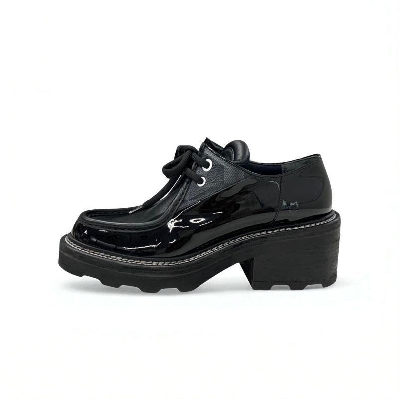 Louis Vuitton Bobur Line Loafer Leather Shoes Patent Leather Black Damier Derby