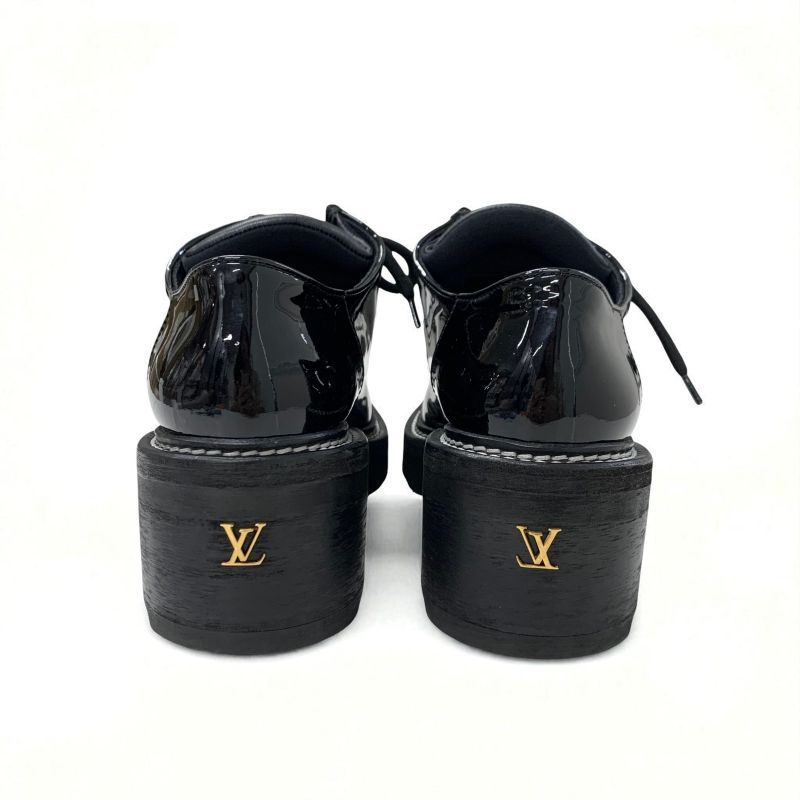 Louis Vuitton Bobur Line Loafer Leather Shoes Patent Leather Black Damier Derby