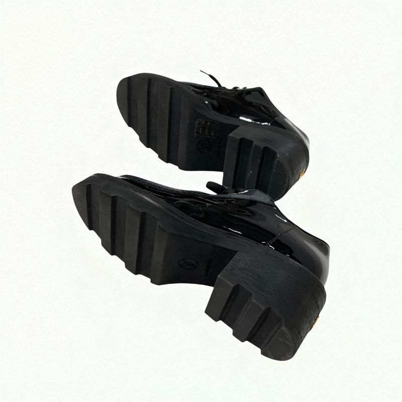 Louis Vuitton Bobur Line Loafer Leather Shoes Patent Leather Black Damier Derby