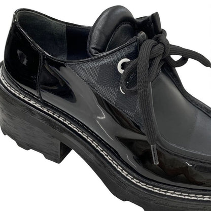 Louis Vuitton Bobur Line Loafer Leather Shoes Patent Leather Black Damier Derby