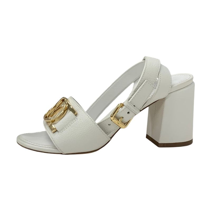 Louis Vuitton Lock It Line Sandals Shoes Leather White Gold LV Circle Logo Strap