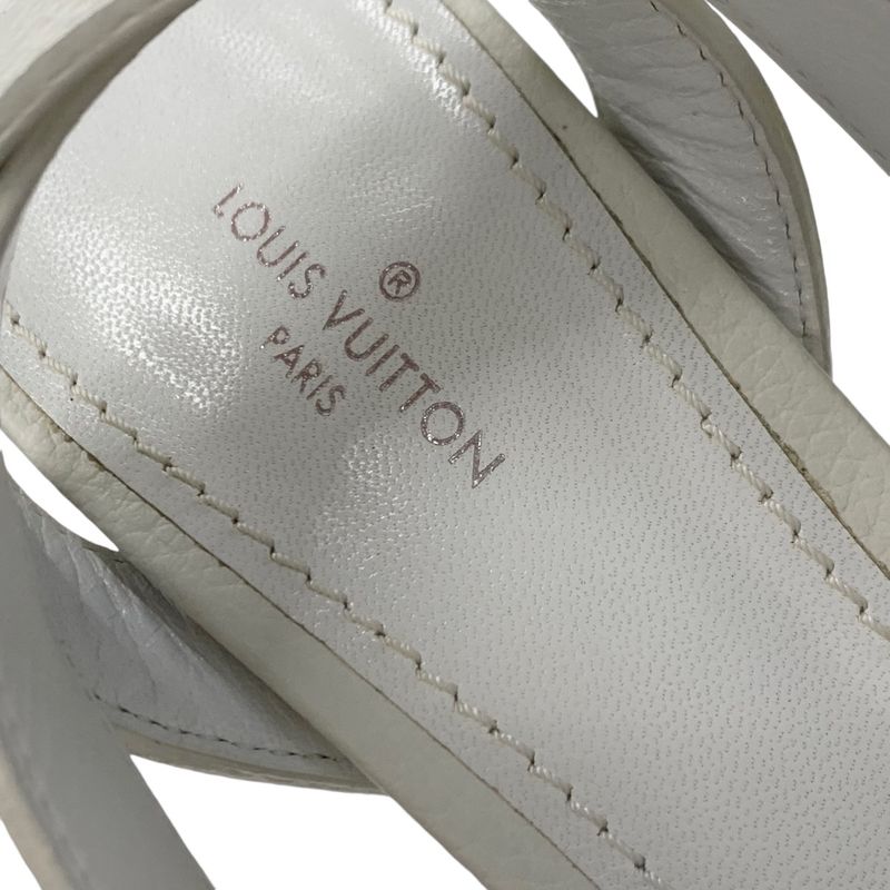 Louis Vuitton Lock It Line Sandals Shoes Leather White Gold LV Circle Logo Strap