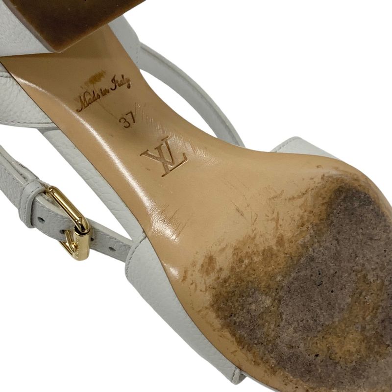 Louis Vuitton Lock It Line Sandals Shoes Leather White Gold LV Circle Logo Strap