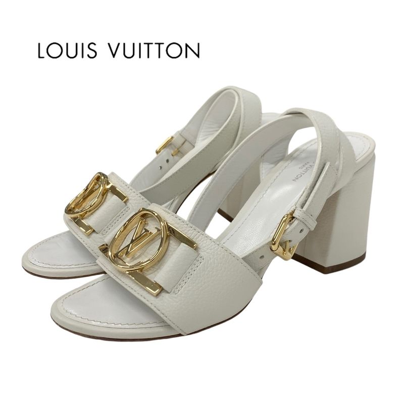 Louis Vuitton Lock It Line Sandals Shoes Leather White Gold LV Circle Logo Strap
