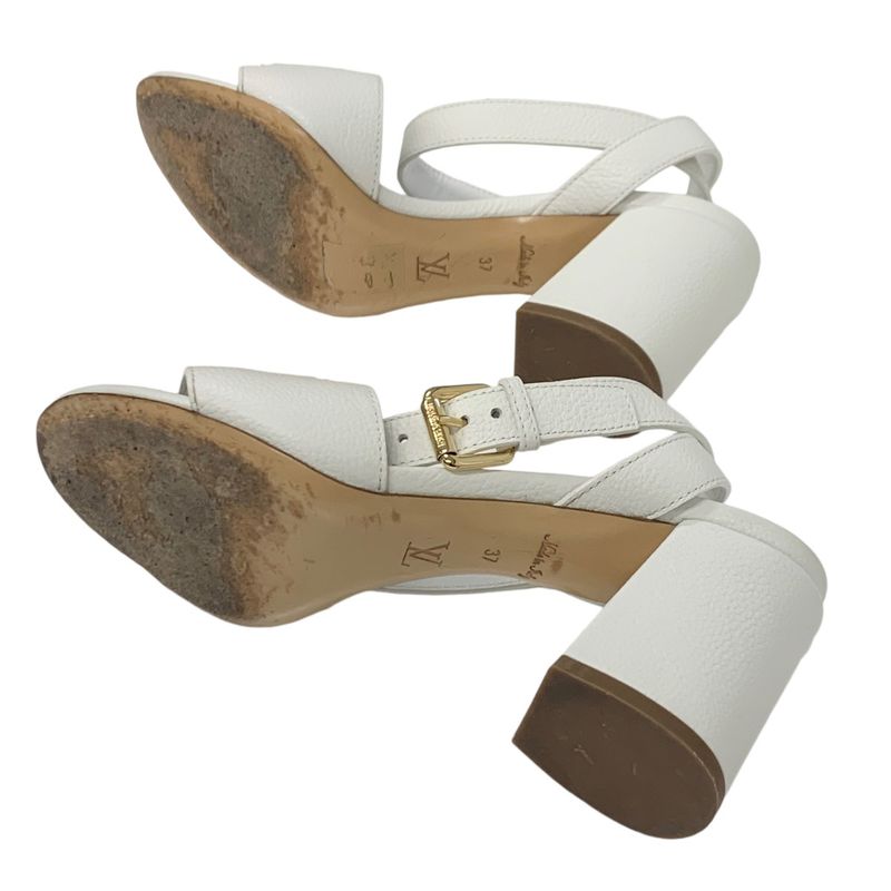 Louis Vuitton Lock It Line Sandals Shoes Leather White Gold LV Circle Logo Strap