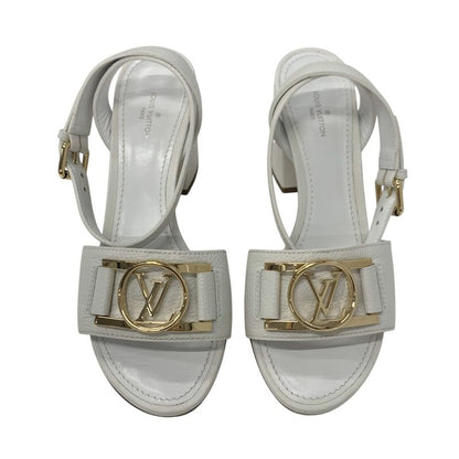 Louis Vuitton Lock It Line Sandals Shoes Leather White Gold LV Circle Logo Strap