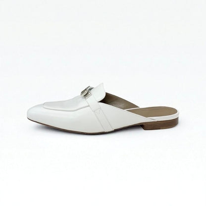 Hermes Oz Flat Shoes Leather White Silver Kelly Hardware Mule Slipper Sandals