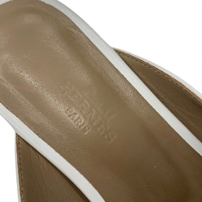 Hermes Oz Flat Shoes Leather White Silver Kelly Hardware Mule Slipper Sandals
