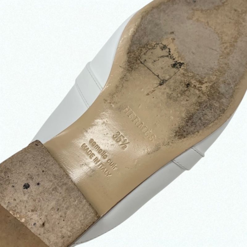 Hermes Oz Flat Shoes Leather White Silver Kelly Hardware Mule Slipper Sandals