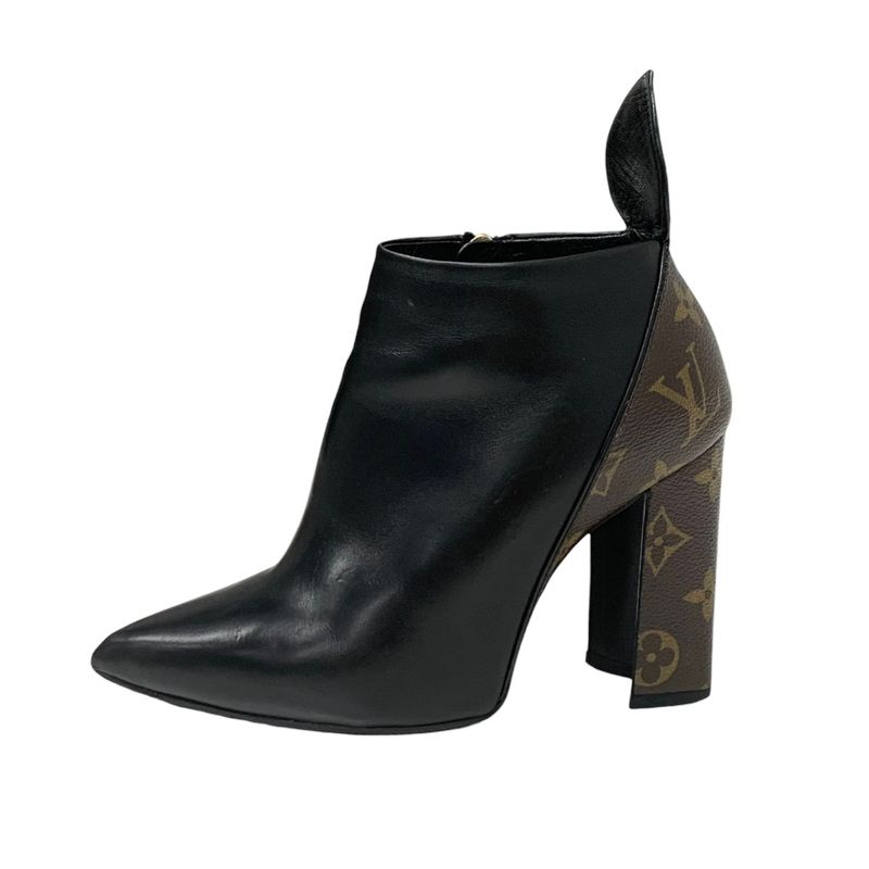 Louis Vuitton Rodeo Queen Line Monogram Boots Short Boots Shoes Leather Black