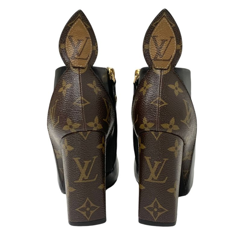 Louis Vuitton Rodeo Queen Line Monogram Boots Short Boots Shoes Leather Black