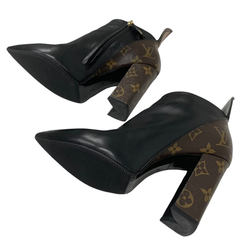 Louis Vuitton Rodeo Queen Line Monogram Boots Short Boots Shoes Leather Black