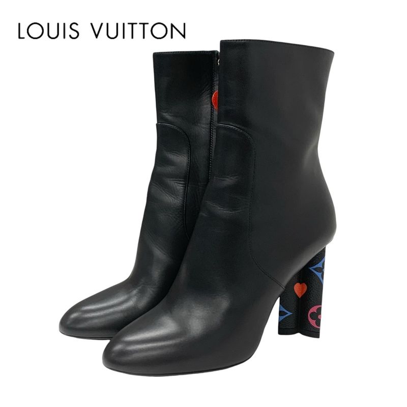 Louis Vuitton Silhouette Line Monogram Boots Short Boots Shoes Leather Black