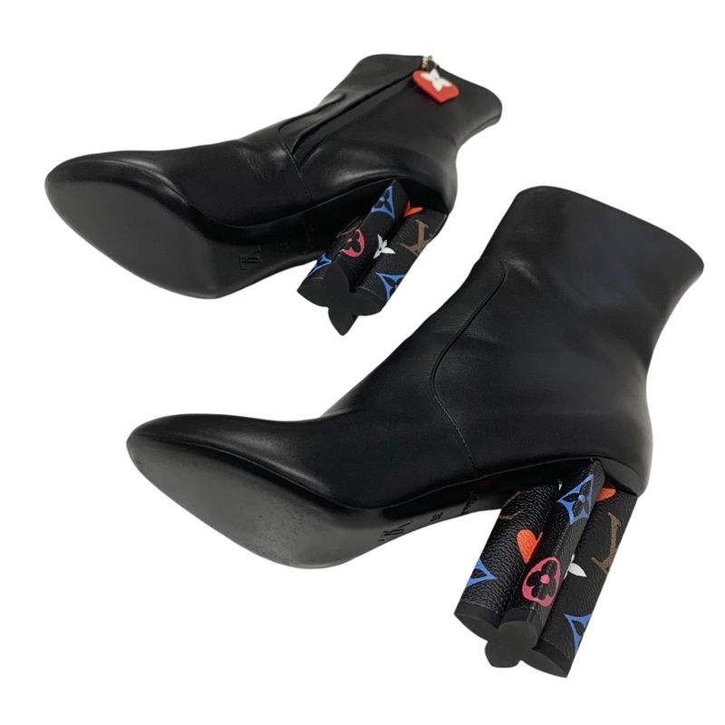Louis Vuitton Silhouette Line Monogram Boots Short Boots Shoes Leather Black