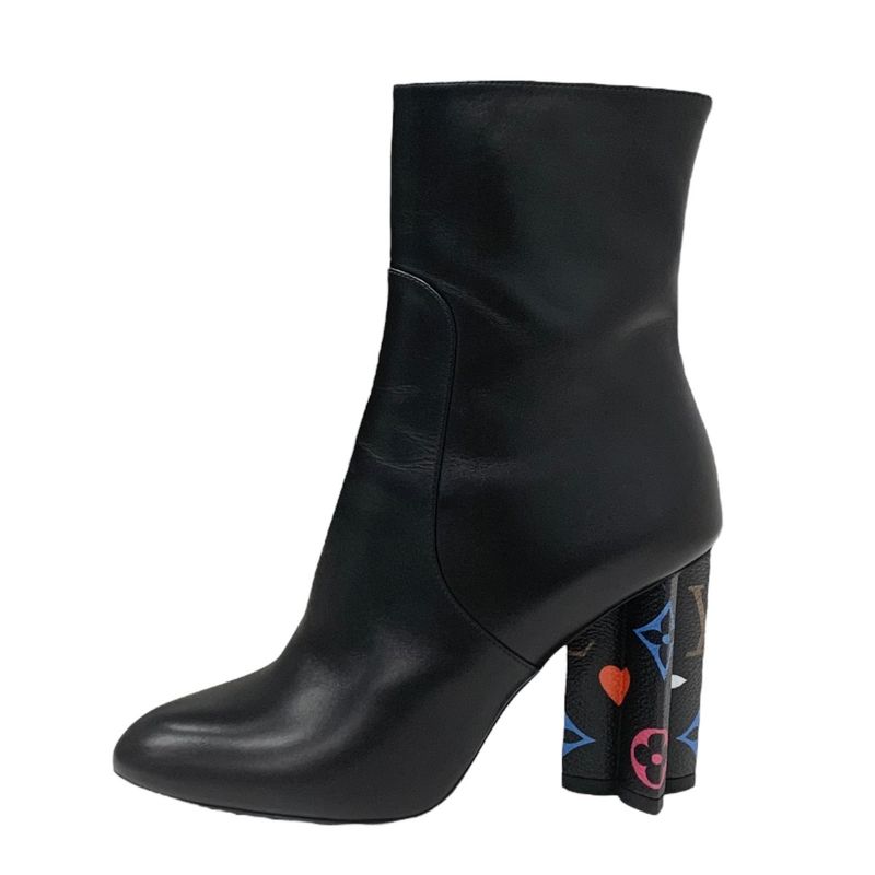 Louis Vuitton Silhouette Line Monogram Boots Short Boots Shoes Leather Black