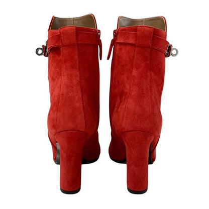 Hermes Boots Short Boots Shoes Suede Red Silver Kelly Hardware
