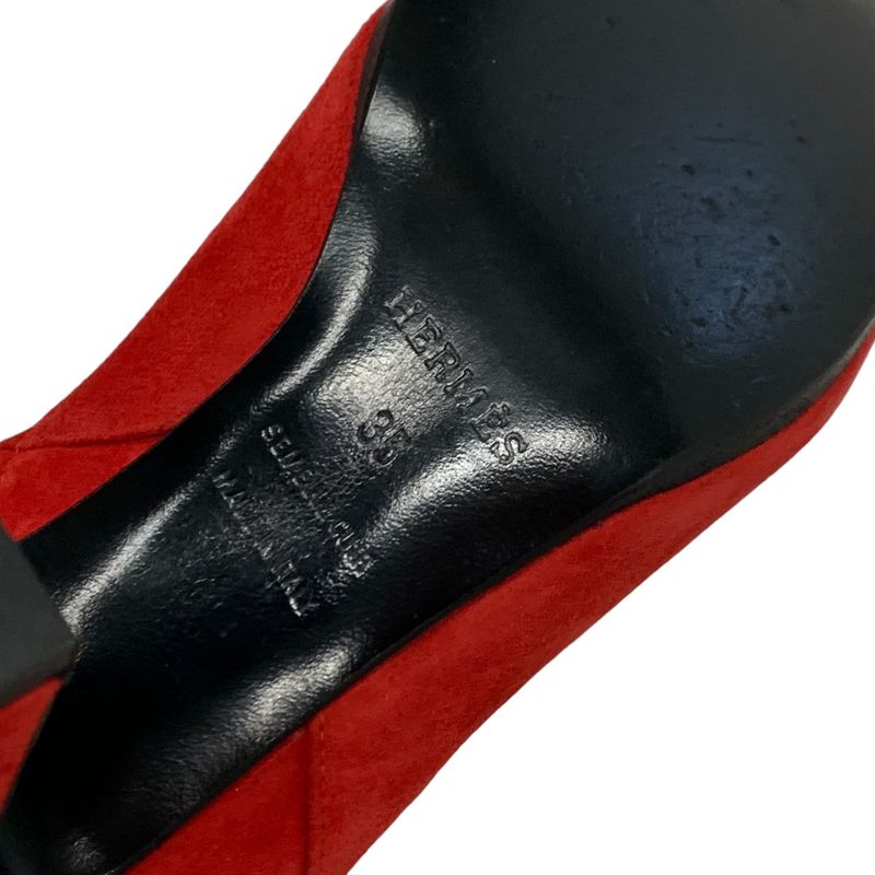 Hermes Boots Short Boots Shoes Suede Red Silver Kelly Hardware