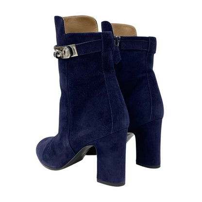Hermes Boots Short Boots Shoes Suede Navy Silver Kelly Hardware