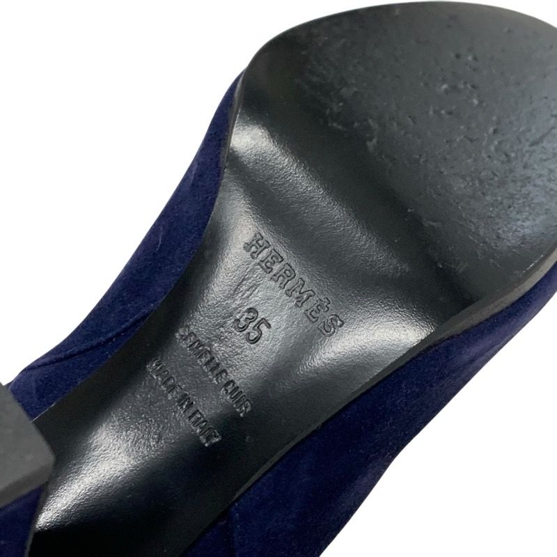 Hermes Boots Short Boots Shoes Suede Navy Silver Kelly Hardware