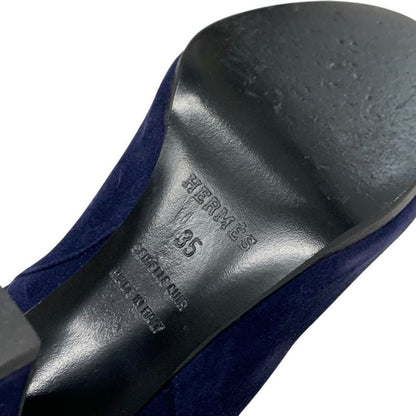 Hermes Boots Short Boots Shoes Suede Navy Silver Kelly Hardware