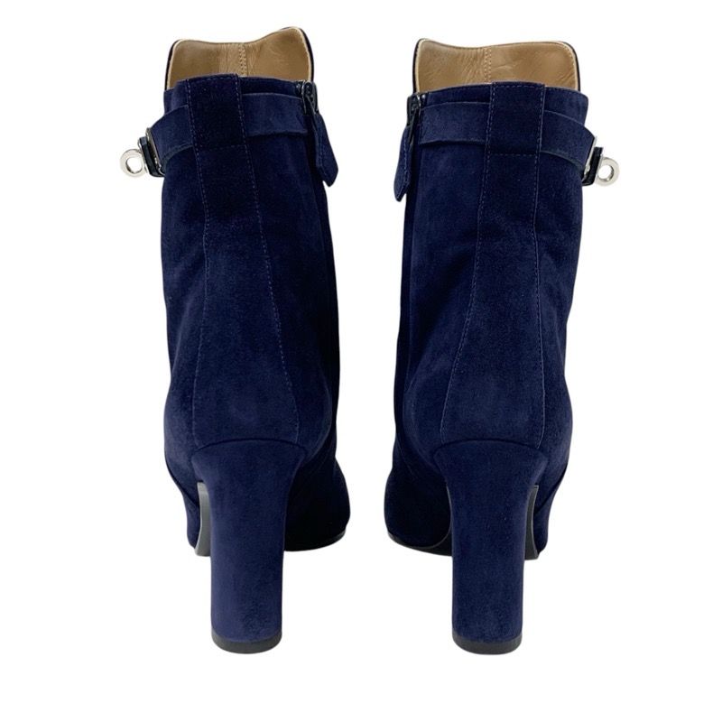 Hermes Boots Short Boots Shoes Suede Navy Silver Kelly Hardware