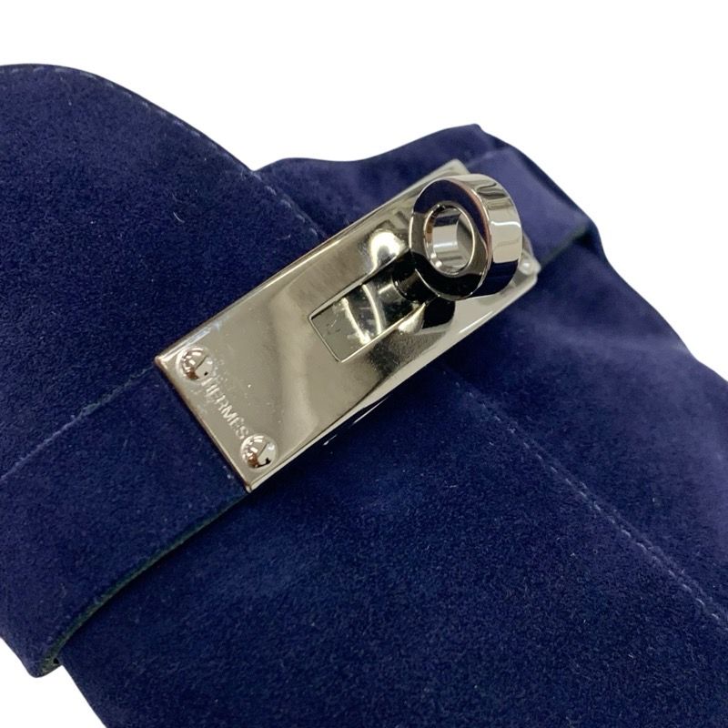 Hermes Boots Short Boots Shoes Suede Navy Silver Kelly Hardware