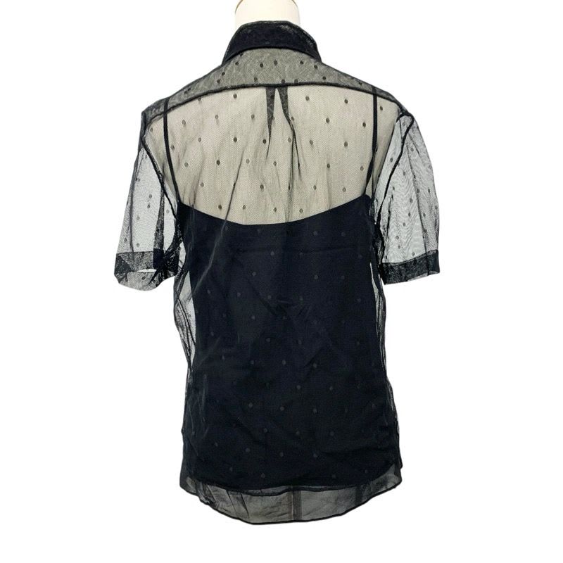 Christian Dior Top Lace Shirt Black Dot Pattern Short Sleeve