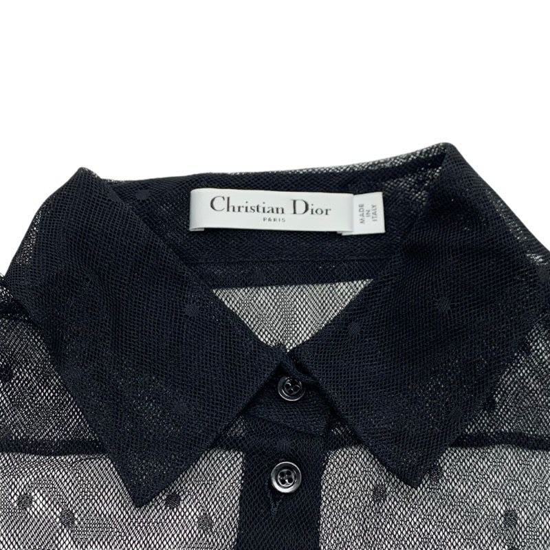 Christian Dior Top Lace Shirt Black Dot Pattern Short Sleeve