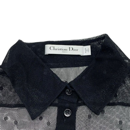 Christian Dior Top Lace Shirt Black Dot Pattern Short Sleeve