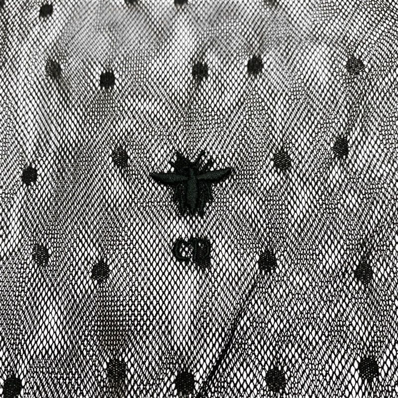 Christian Dior Top Lace Shirt Black Dot Pattern Short Sleeve