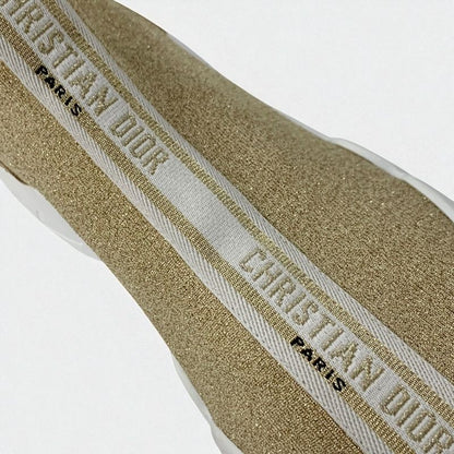 Christian DIOR Sneakers Shoes Fabric Leather Gold White Socks Sneakers Logo Line