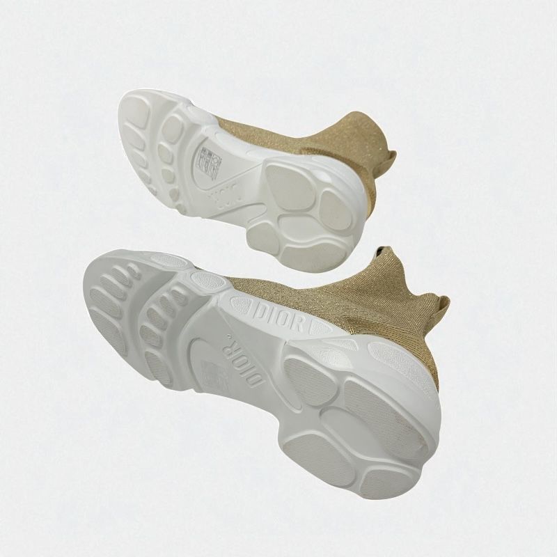 Christian DIOR Sneakers Shoes Fabric Leather Gold White Socks Sneakers Logo Line