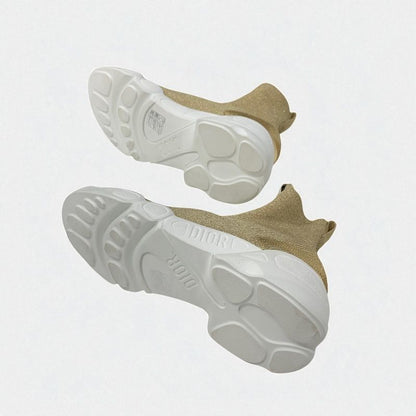 Christian DIOR Sneakers Shoes Fabric Leather Gold White Socks Sneakers Logo Line