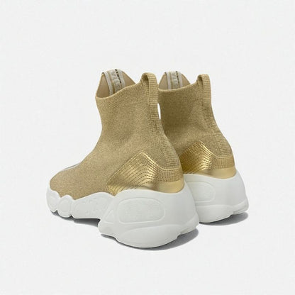 Christian DIOR Sneakers Shoes Fabric Leather Gold White Socks Sneakers Logo Line