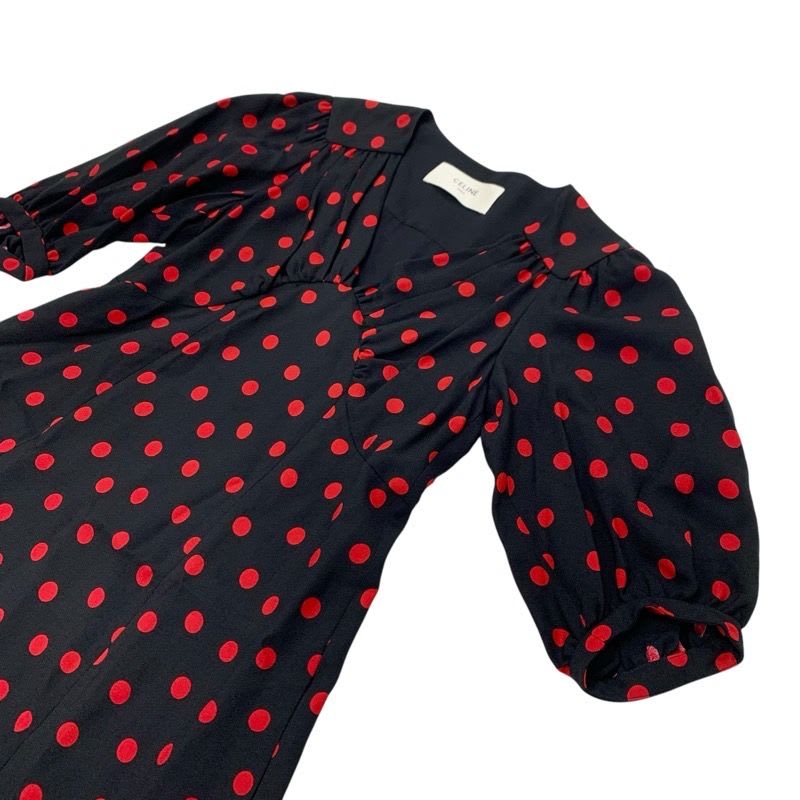 Celine Dress Rayon Black Red Dot