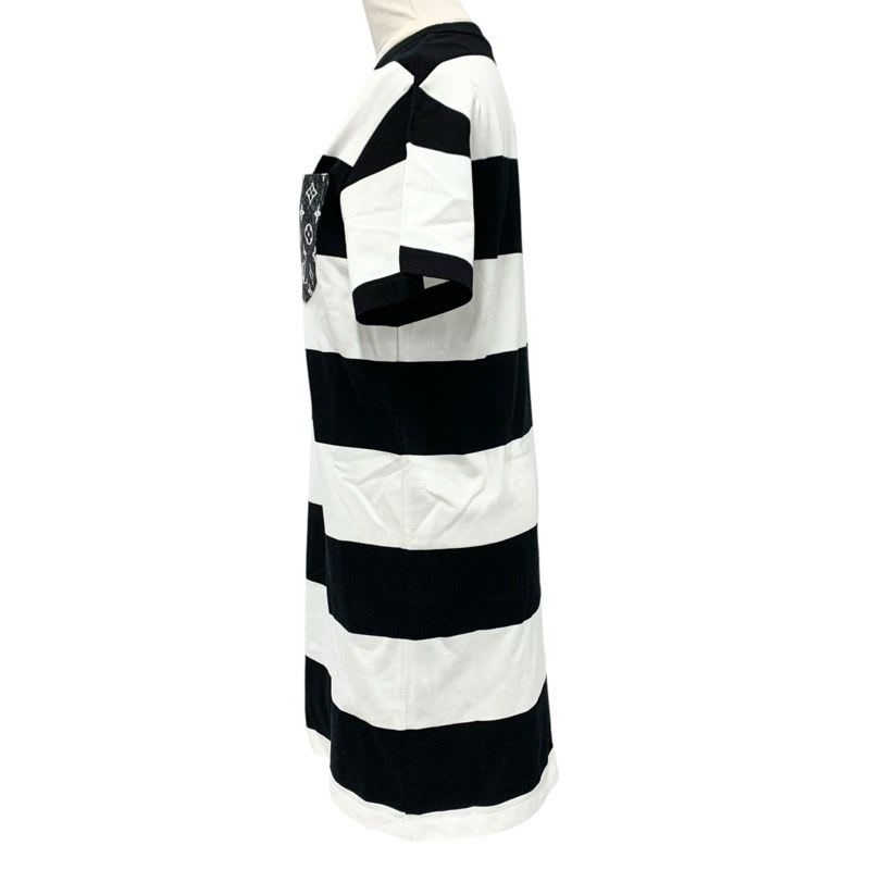 Louis Vuitton Dress Cotton Black White Border Pocket Chain