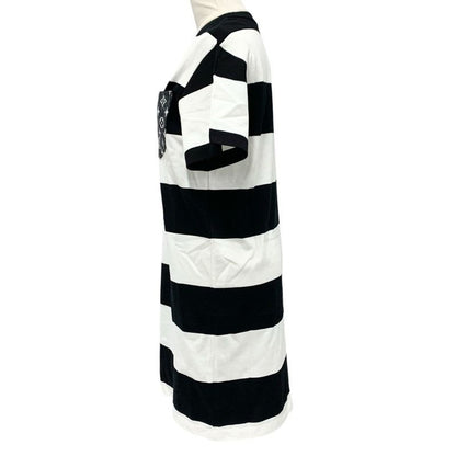 Louis Vuitton Dress Cotton Black White Border Pocket Chain