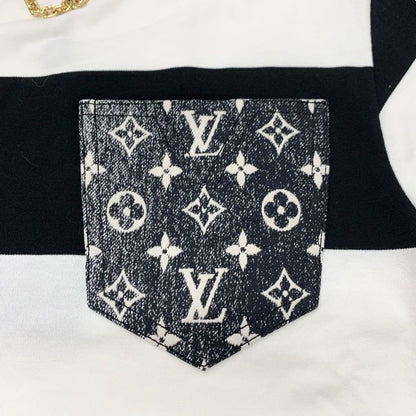 Louis Vuitton Dress Cotton Black White Border Pocket Chain