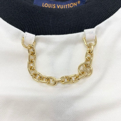 Louis Vuitton Dress Cotton Black White Border Pocket Chain
